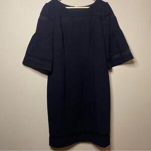 Talbots Bell Sleeve Dress Size 10 Black Mesh Inset Polyester Lined Church Office